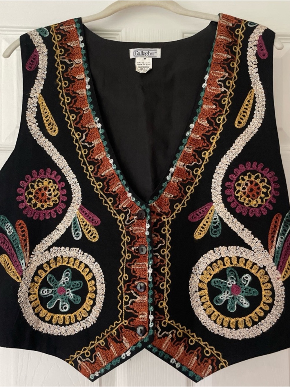 Vintage Gallagher Women’s Vest Embroidered Boho Western (Size Medium)